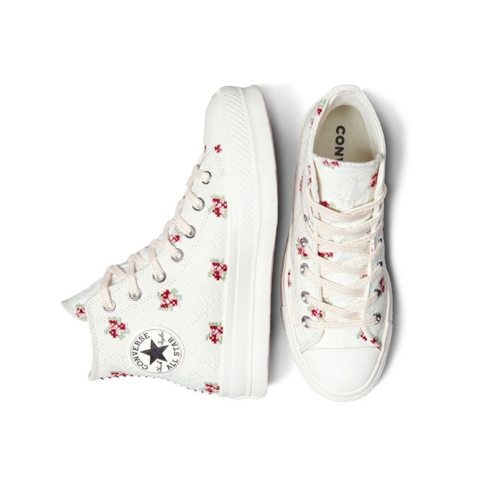Converse White and Red Floral High-Tops